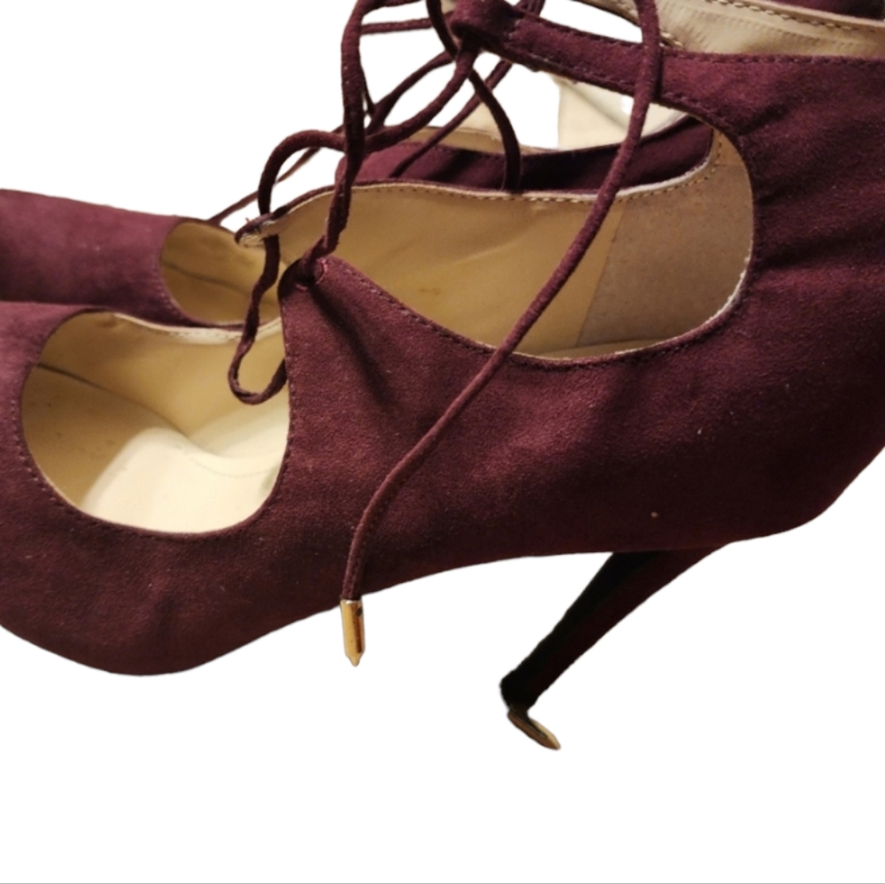 Marc Fisher Burgundy Heels Tie Up Zip Back Size 10 - Picture 2 of 5